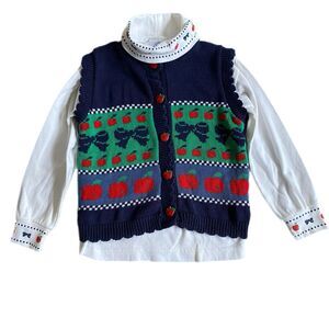 Vintage 80s Hartstrings Knit Vest & Top Girl 6 Multicolor Knit Holiday School